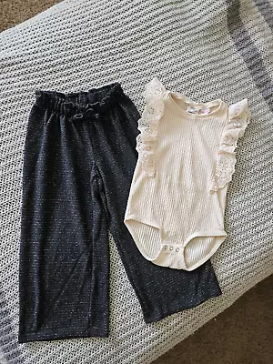 ZARA Girl Set Pants And Bodysuit With Ruffles Size 4-5 • $25