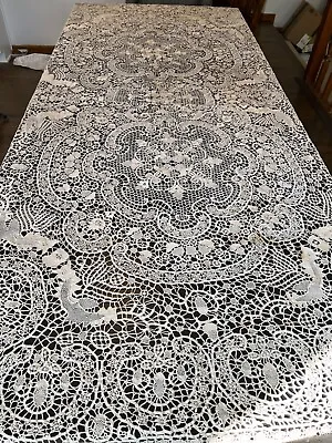 Antique Victorian Point De Venise Venice Needle Lace Acorn Tablecloth Bed Spread • $995