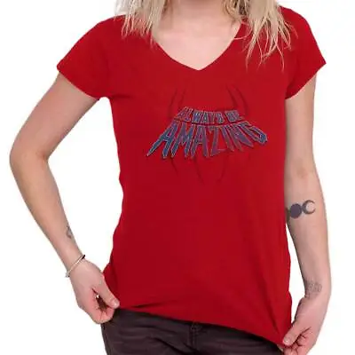 Always Be Amazing Comic Book Spider Hero Womens Fitted V Neck Graphic Tees • £18.99