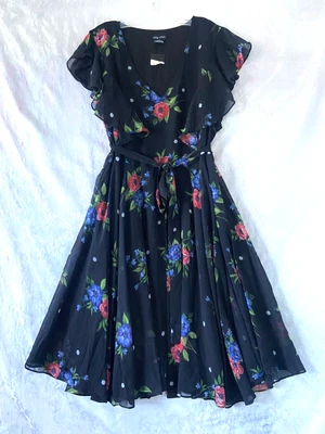 $30 • Buy BNWT   CITY CHIC   Black Floral Chiffon Ruffle Sleeve Dress Size S