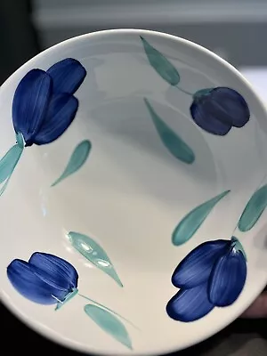 Vintage Ceramic Primula Floral Blue Green Flower Serving Fruit Bowl 9 1/2” Italy • $18.99