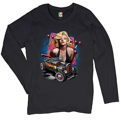 Marilyn Monroe Hot Rod Women's Long Sleeve T-shirt Vintage Route 66 Drag Racing • $17.47