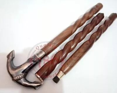 $33.30 • Buy Silver Brass Anchor Head Handle Vintage Rope Designe Wooden Walking Stick Cane