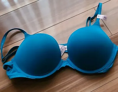 NWT Victoria's Secret Add 2 Cups Bombshell T-shirt Padded Push Up Bra 36B Blue • $34