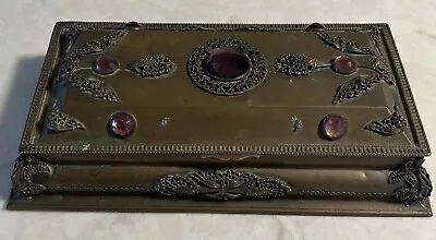 Vintage 1920’s Art Deco La Tausca Brass Jeweled Ormolu Jewelry Vanity Casket Box • $29.99