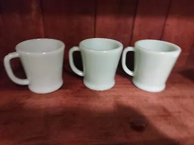Vintage Fire King Oven Ware Jadite Jade Green D Handle Coffee Mugs Cups Lot Of 3 • $75