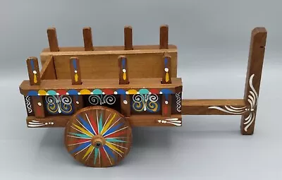 Vintage Hand Painted Wood Wagon Cart COSTA RICA  Folk Art Souvenir Colorful! • $9.95