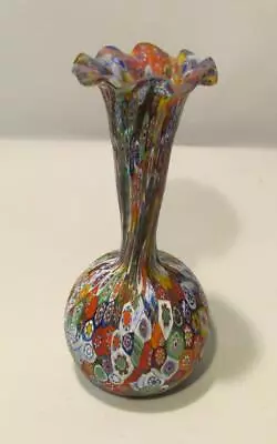 Murano Matte Millefiore Vase Italian Art Glass • $87