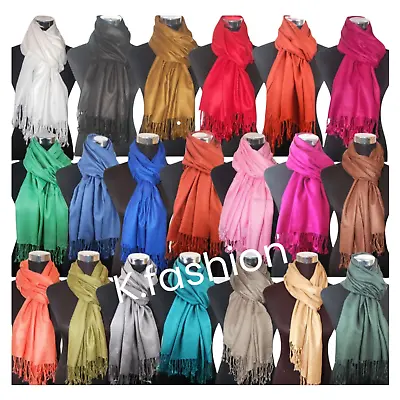 Luxury Pashmina Scarf  Soft Viscose Plain Wrap Shawl Stole Hijab Many Colours UK • £6.99
