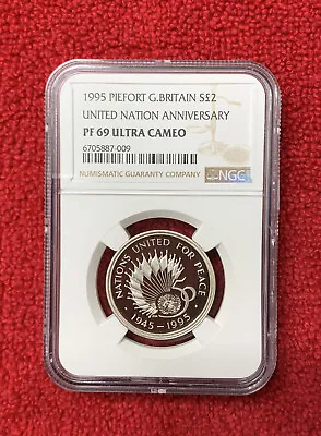 1995 Great Britain Piefort 2 Pound Coin United Nations Anniversary NGC PF 69 UC • $65