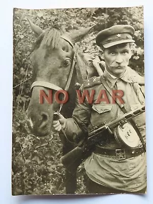 WWII ORIGINAL LARGE PHOTO RED ARMY OFFICER W PPSh-41 Submachine Gun & HORSE • $49.99