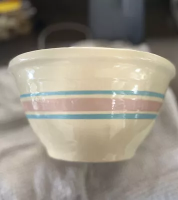 McCoy Pottery 10  Mixing Bowl Blue Pink Banded Stripes Oven Ware #10 Stoneware • $15.99