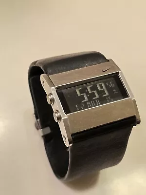 Nike Oregon Series Square Digital Black Leather & Stainless Watch WA0038 513 • $115