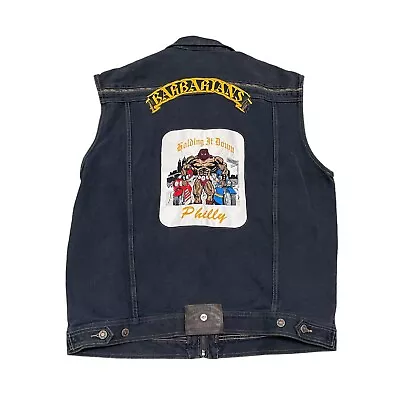 Vintage Pelle Pelle Barbarians MC Philly Denim Vest Men’s XL Full Zip Biker  • $34.99