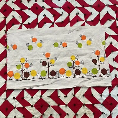 Vintage Mid Century Bird Fabric Scrap Colorful Used Worn As Is  • $4.25