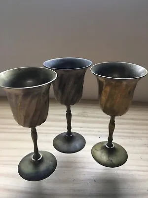 Set Of 3 Vintage EPNS Nickel Silver Wine Goblets With Striped Pattern  6 H X3 D • $29.99