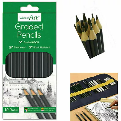 12 Pack Work Of Art Graded Pencils For Sketching & Drawing Shades HB Light/Dark • £2.58