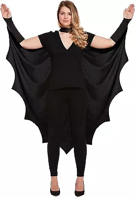 Bat Wings Black Cape Adult Halloween Women's Ladies Vampire Fancy Dress Costume • £7.99