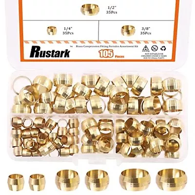 105Pcs 1/4” 3/8” 1/2” Brass Compression Fitting Sleeves Ferrules Assortment K... • $25.66