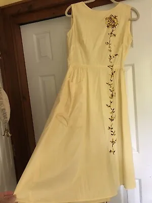 Vintage Yellow  CottonSundress Wrap Dress Pinafore Small Medium Size 4-6 • $29.99
