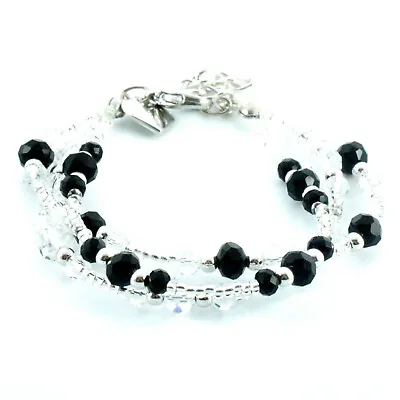 Murano Art Glass Necklace Bracelet Black Silver Beads Individual Or Set  • £15.95