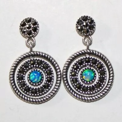 Sterling Silver Faux Opal Marcasite Dangle Earrings • $12