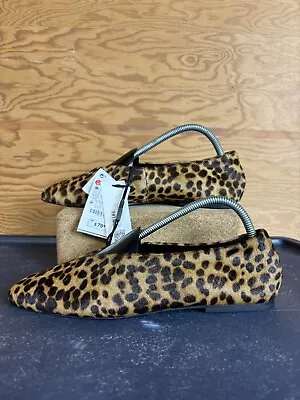 Zara Ballet Flats Cheetah Print Ballerinas Furskin Leather Shoes US 9 EUR 40 • £48.20