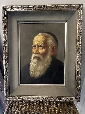 Antique Old Master Jewish Rabbi Portrait Oil Painting Signed • $149