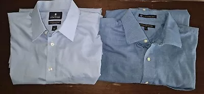 Lot Of 2 Men's Dress Shirts Large 16.5 32-33 Blue Tommy Hilfiger  Stafford  • $14.99