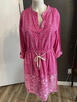 Meadow Rue Anthropologie Pink Bohemian Batik Button Down Shirt Dress Size 4 • $15