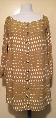 Zulu And Zephyr Size 10 Ochre & White Long Sleeve Tribal Print Dress NWOT • $30