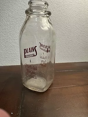 Vintage Glass Pint Milk Bottle Plains Creamery Amarillo Texas 1954￼ • $9.50