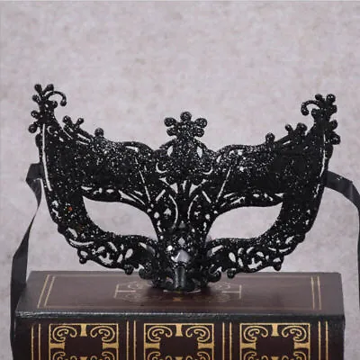 Black Glitter Masquerade Mask Stag Hen Party Balls Fancy Dress Masks Halloween • £5.49