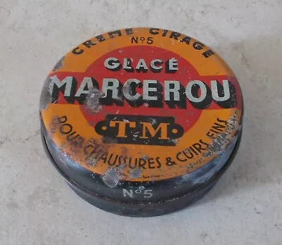 Vintage French Shoe Polish Tin Box MARCEROU Cirage Creme France Cleaner • $27.39