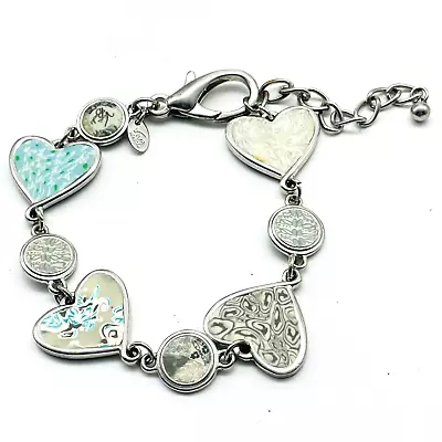 Viva Beads Heart Link Bracelet Multicolor Pastel Enamel Silver Tone Love • $14.99