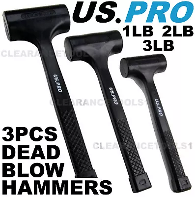 US PRO 3pc Rubber Dead Blow Hammers Hammer 1lb 2lb 3lb Set 1664 Rubber Hammer • £16.49