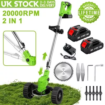 Cordless Strimmer Grass Trimmer Tree Cutter 21V Garden Edger Electric 2 Battery • £36.77