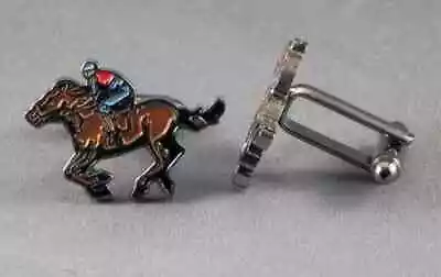 New Horse And Jockey Racing Cufflinks Cuff Shirt Links Metal Enamel • £4.15