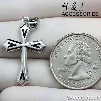 Men Solid 925 Sterling Silver Plain Simple Silver/black Cross Pendant*asp433 • $24.99