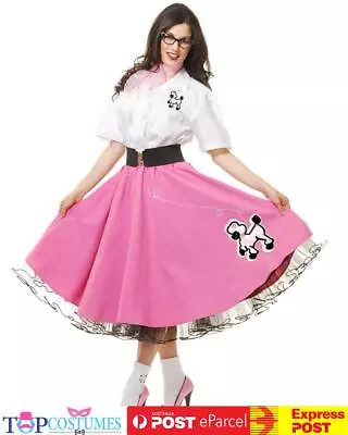 Ladies 1950s Grease Poodle Rock And Roll Sock Hop Pink Ladies Dress Costume • $51.45