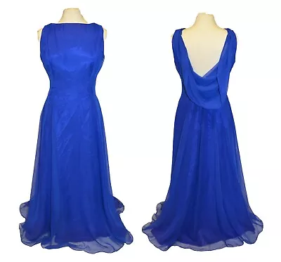 Unite! Vintage 80s 90s Blue Chiffon Draped Long Party Prom Dress Sz 9/10 • $44.99