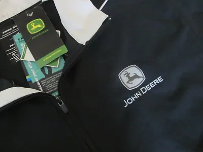 NWT JOHN DEERE Mens MED 1/2 Zip Black Free Swing S/s Club Golf Shirt Jacket • $28.94