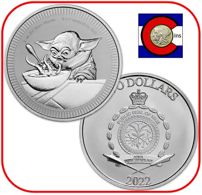 2022 Niue Grogu  Baby Yoda  Star Wars $2 1 Oz BU Silver Coin In Capsule • $40.95