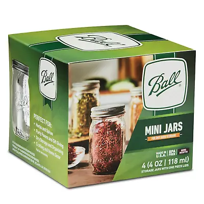 $8.19 • Buy Ball 4oz Miniature Storage Canning Clear Glass Pint Jars With Silver Lids, 4 Ct