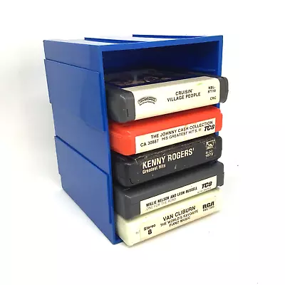 Vintage Plastic 8 Track Tape Storage Case Trac Blue Holds 6 Tapes +5 Cartridges • $18.50