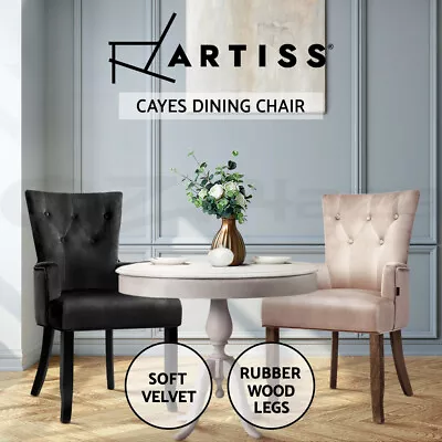 Artiss Dining Chairs Velvet  French Provincial Cafe Chair Armchair Retro • $125.95