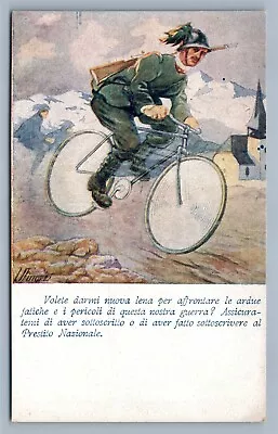 SOLDIER On BICYCLE MILITARY THEME ARTIST SIGNED ITALIAN ANTIQUE POSTCARD  • $18.99