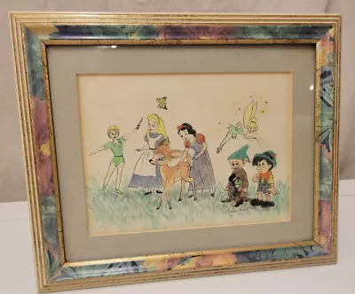 Original Elaine Knoll Disney Characters Signed Colored Pencil & Ink Art Framed • $34.95