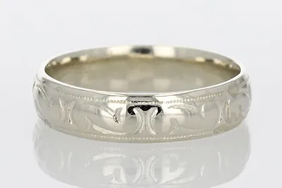 5.5mm Diamond-Cut Milgrain Wedding Band Ring 14k White Gold 5.75 Grams Size 11 • $314.99