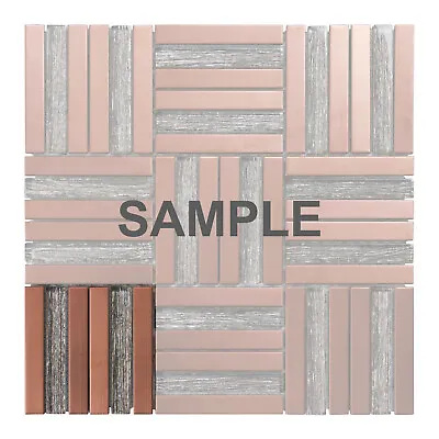 $3.99 • Buy Rose Gold Copper Color Metallic Metal Brown Glass Parquet Mosaic Tile Backsplash